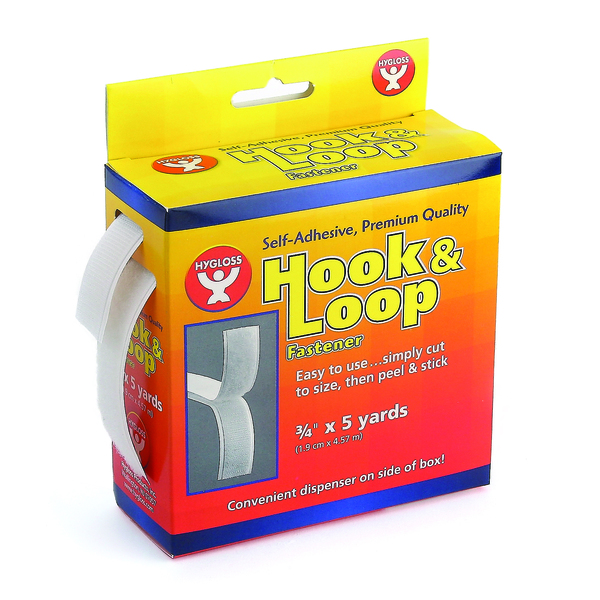 Hygloss Products Self-Adhesive Hook And Loop Fastener Roll, 0.75" x 5 yds. 45105